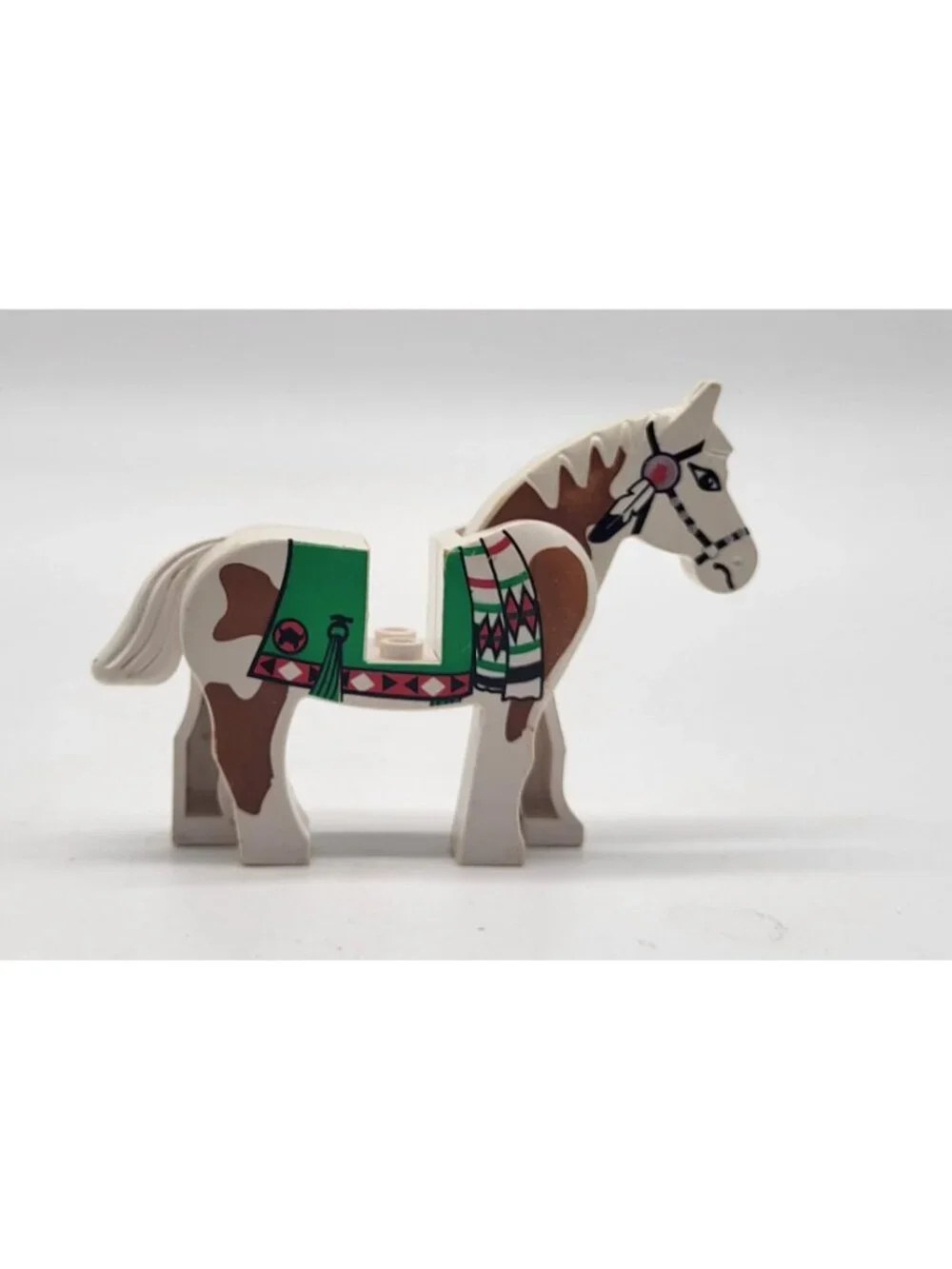 Lego Horse with Green Blanket, Red Hand Pattern Vintage 90s Western Indians